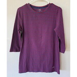 Le Tigre Shirt Women's Small S 3/4 Sleeve Blue Red Crew Neck Stretch Cotton Logo